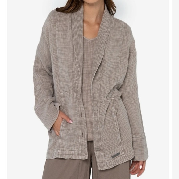 Peace Love World Sweaters - Women's Peace Love World Taupe Gauze Boho Oversized‎ Button Front Cardigan Sz M